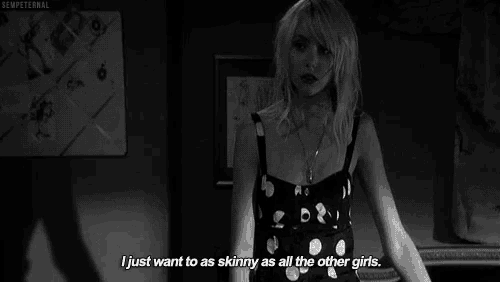 a woman in a polka dot dress says i just want to be skinny as all the other girls
