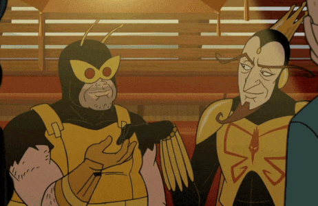 a cartoon of a man in a yellow and black costume