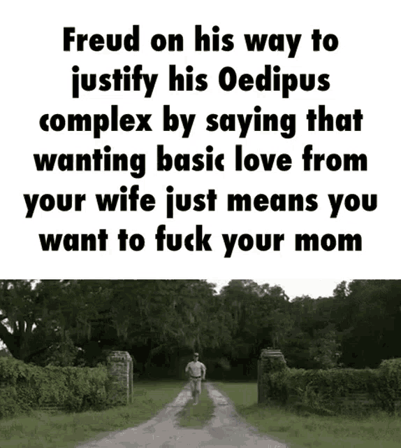 freud on his way to justify his oedipus complex by saying that wanting basic love from your wife