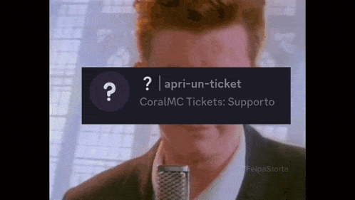 a man in a suit stands in front of a microphone with a question mark above him