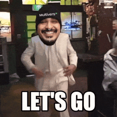 a man in a suit and hat with the words let 's go