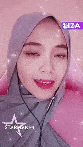 a woman wearing a hijab with a starmaker logo on the bottom