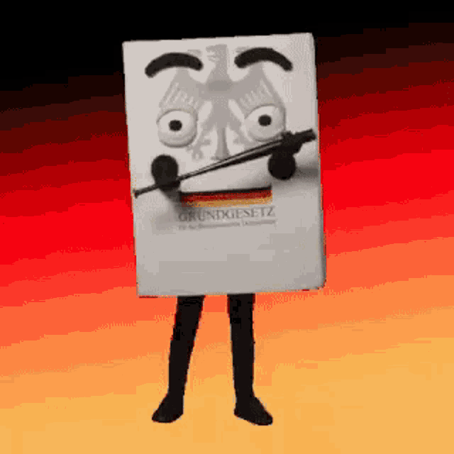 a cartoon character is holding a violin in front of a red background that says grundgesetz