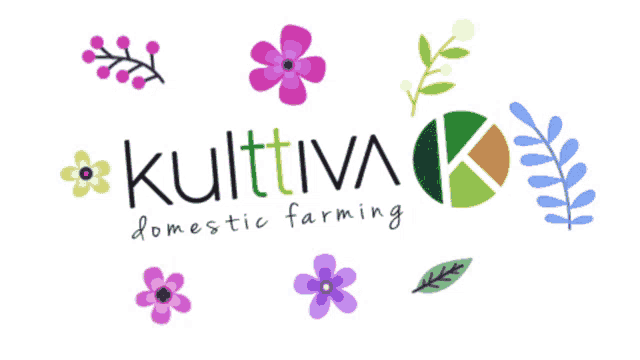 a logo for kulttiva domestic farming with flowers and leaves