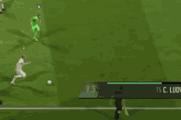 a soccer game is being played on a field with a score of 9.3