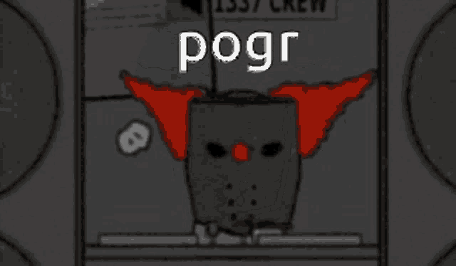 a cartoon drawing of a clown with the word pogr written on it