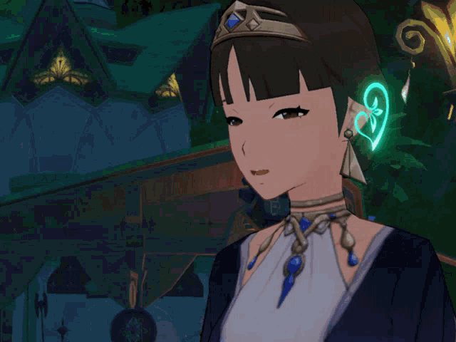 a girl with a crown on her head is talking in a video game