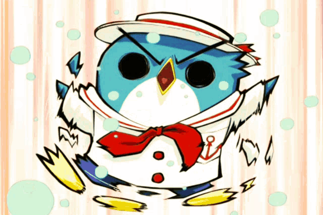 a drawing of a bird wearing a sailor suit