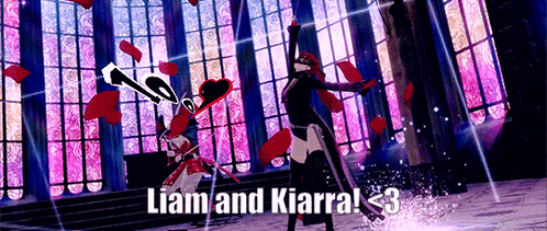 a video game scene with the words liam and kiarra on the bottom