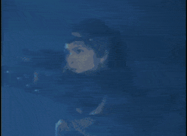 a girl in a blue dress is holding a green sword