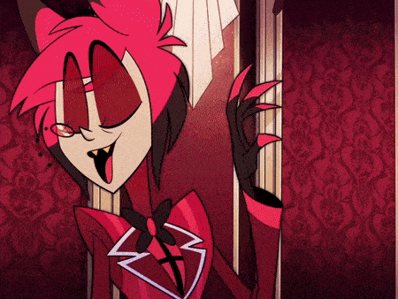 a cartoon character in a red suit is standing in front of a red wall