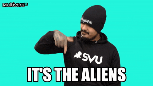 a man wearing a svu hoodie says it 's the aliens in sign language