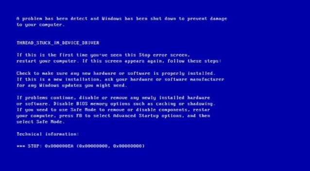 a blue screen that says thread stuck in device driver on it