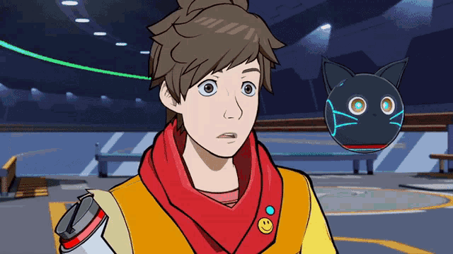 a cartoon of a boy with a smiley face on his shirt