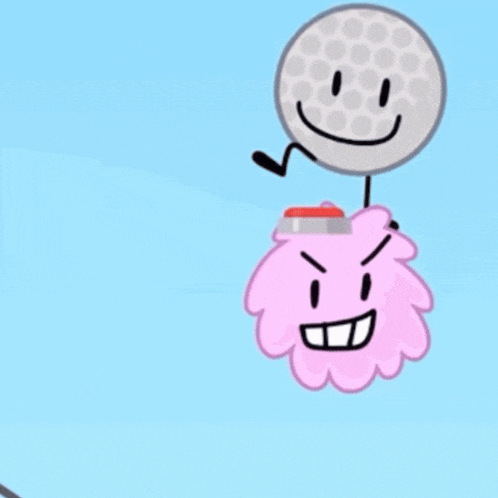 a cartoon character with a golf ball on top of a pink character