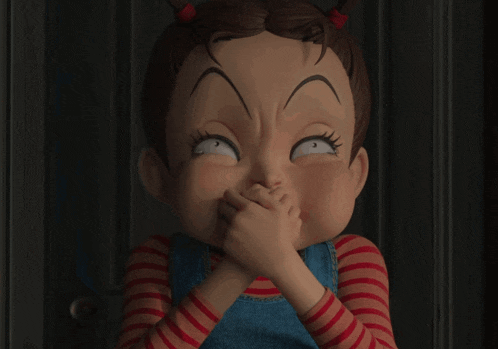a cartoon character covering her mouth with her hand