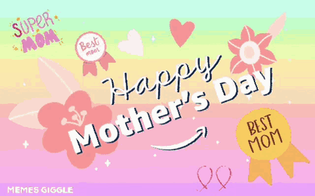 a happy mother 's day greeting card with a rainbow background