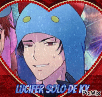 a picture of a man wearing a blue hat with the words lucifer solo de ky on it