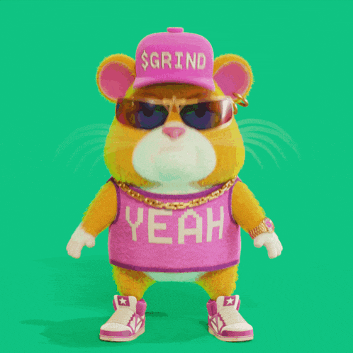 a hamster wearing sunglasses and a purple shirt that says yeah