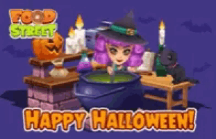 a witch is preparing a potion in a cauldron with candles and pumpkins in the background ..