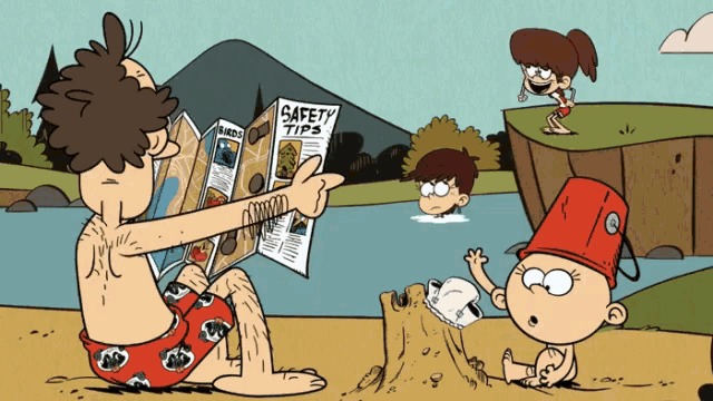 a cartoon of a man reading a safety tips newspaper