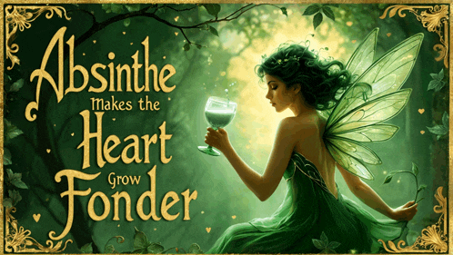 an ad for absinthe makes the heart grow fonder with a fairy on it