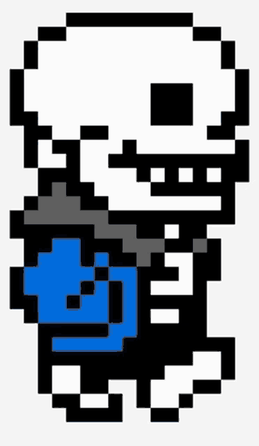 a pixel art drawing of sans from undertale holding a blue heart .