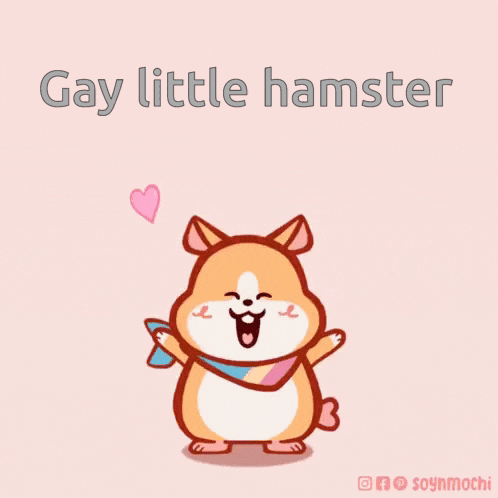 a cartoon of a hamster wearing a scarf with the words gay little hamster written on it .