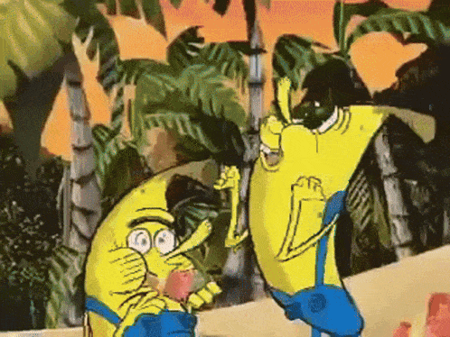 two bananas are standing next to each other in a cartoon