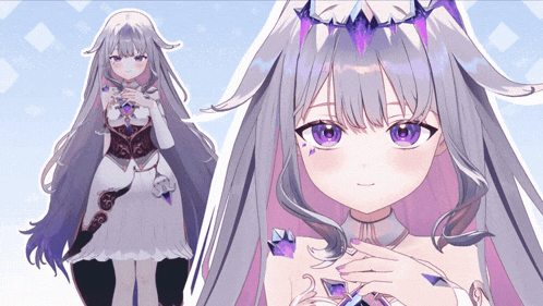 a drawing of a girl with purple hair
