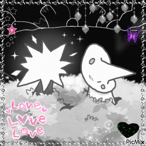 a black and white drawing of a bird with the words love love love on the bottom
