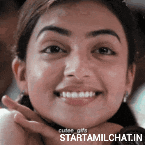 a close up of a woman 's face with the words cute gifs starttamilchat.in