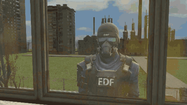 a pixelated image of a soldier with edf on his vest