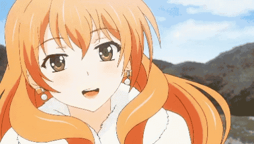 a close up of a girl with orange hair
