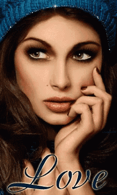 a close up of a woman 's face with the word love written below her