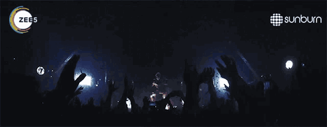 a crowd of people at a concert with the word zees on the top