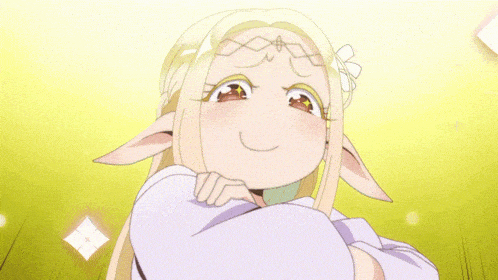 a girl with long blonde hair and ears is looking up at something
