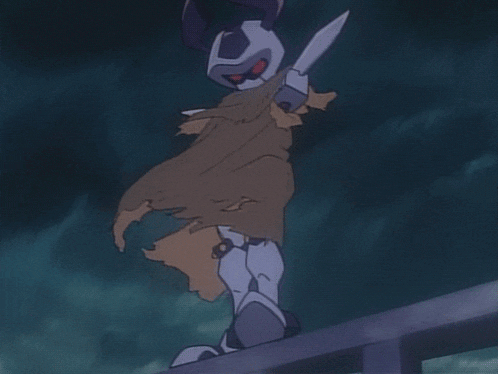 a cartoon character is holding a knife and wearing a blanket