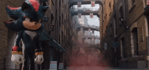 shadow the hedgehog from sonic the hedgehog is standing in a narrow alleyway with the words revenge guac above him