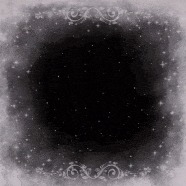 a black background with white swirls and stars surrounding it