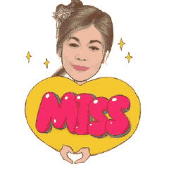 a woman is holding a heart with the word miss written on it