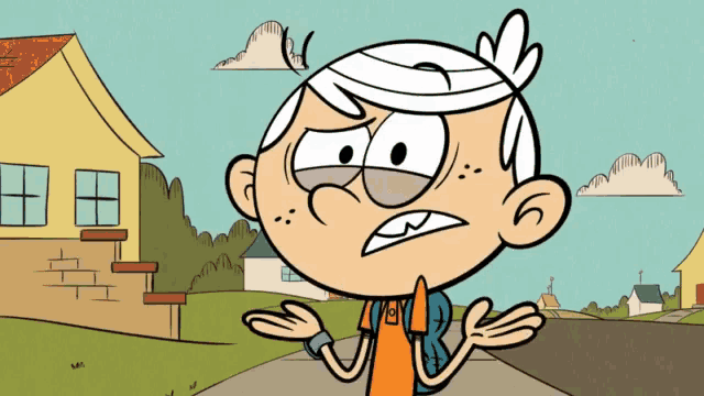 a cartoon of lincoln loud making a funny face with his arms outstretched