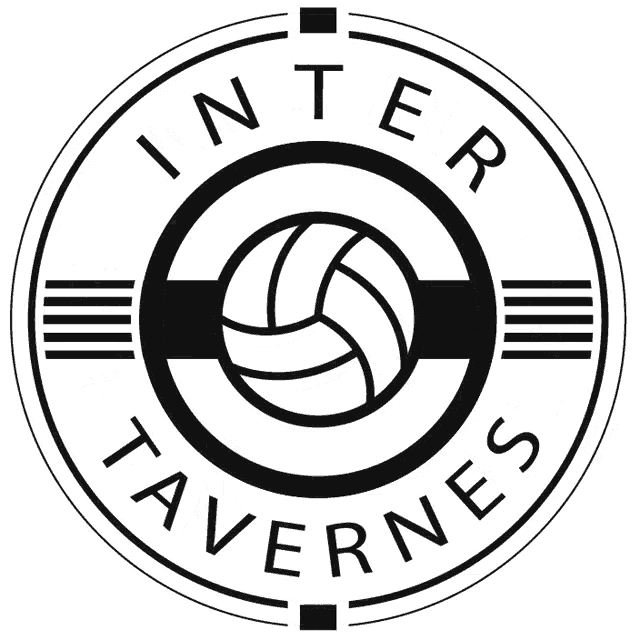 a black and white logo for tavernes with a volleyball in the middle