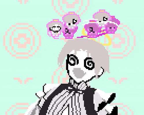a pixel art drawing of a person with a crown on their head
