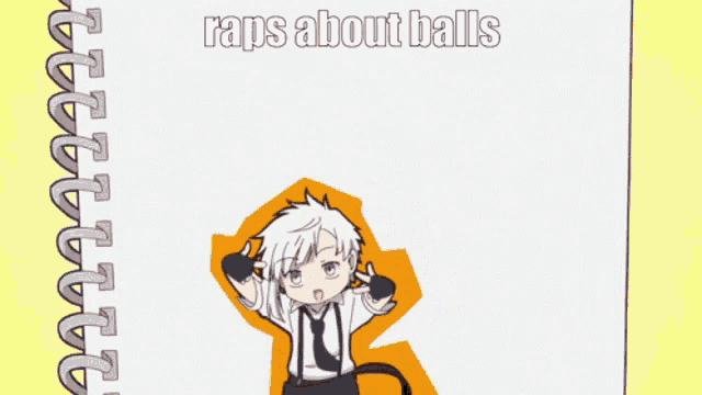 a notebook with a picture of a man and the words " raps about balls "
