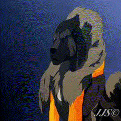a cartoon drawing of a dog with a scarf around its neck and the name jjso on the bottom