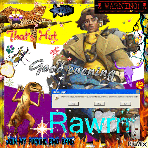 a computer screen with the words good evening rawrn on it