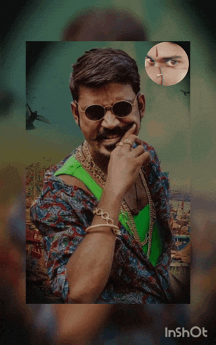 a man with a mustache wearing sunglasses and a chain around his wrist is displayed on an inshot screen