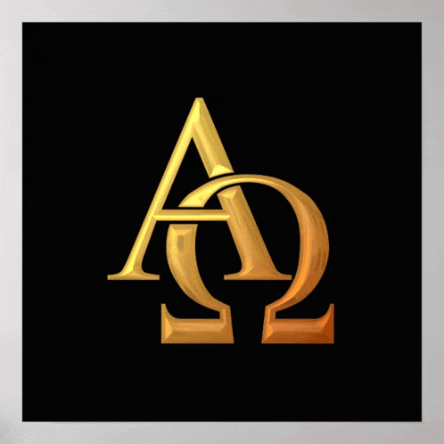 a black background with gold letters a and ω on it