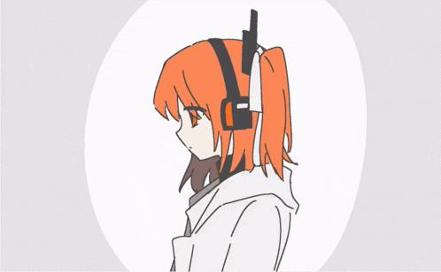 a drawing of a girl with orange hair and headphones on her head